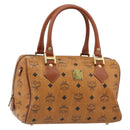 MCM Vicetos Logogram Mini Boston Bag PVC Leather Brown Gold Auth ki6685-1