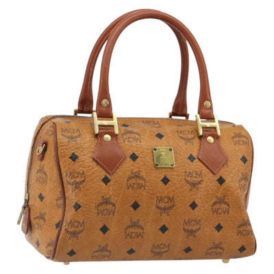 MCM Vicetos Logogram Mini Boston Bag PVC Leather Brown Gold Auth ki6685