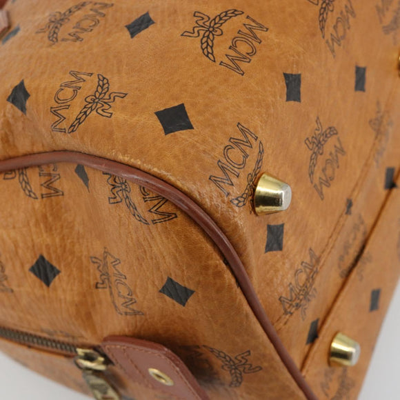MCM Vicetos Logogram Mini Boston Bag PVC Leather Brown Gold Auth ki6685