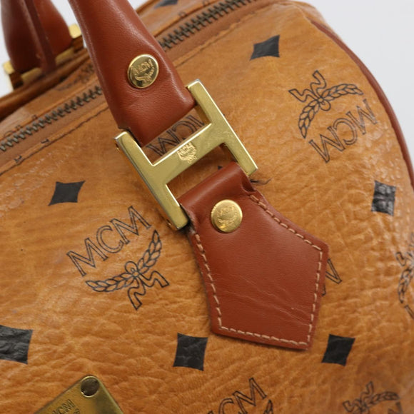 MCM Vicetos Logogram Mini Boston Bag PVC Leather Brown Gold Auth ki6685