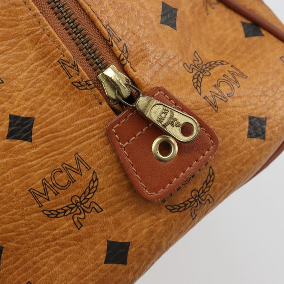 MCM Vicetos Logogram Mini Boston Bag PVC Leather Brown Gold Auth ki6685