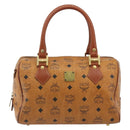 MCM Vicetos Logogram Mini Boston Bag PVC Leather Brown Gold Auth ki6685-13