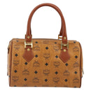 MCM Vicetos Logogram Mini Boston Bag PVC Leather Brown Gold Auth ki6685-2