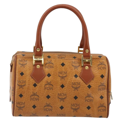 MCM Vicetos Logogram Mini Boston Bag PVC Leather Brown Gold Auth ki6685 - 0