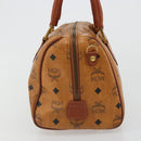 MCM Vicetos Logogram Mini Boston Bag PVC Leather Brown Gold Auth ki6685-3