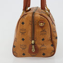 MCM Vicetos Logogram Mini Boston Bag PVC Leather Brown Gold Auth ki6685-4