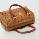 MCM Vicetos Logogram Mini Boston Bag PVC Leather Brown Gold Auth ki6685-6