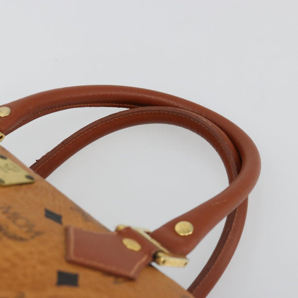 MCM Vicetos Logogram Mini Boston Bag PVC Leather Brown Gold Auth ki6685