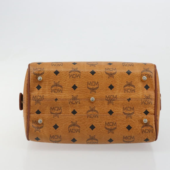 MCM Vicetos Logogram Mini Boston Bag PVC Leather Brown Gold Auth ki6685