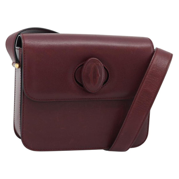 CARTIER Must Line Shoulder Bag Leather Bordeaux Gold Auth ki6688A