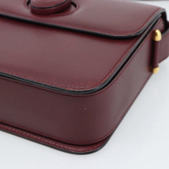 CARTIER Must Line Shoulder Bag Leather Bordeaux Gold Auth ki6688A