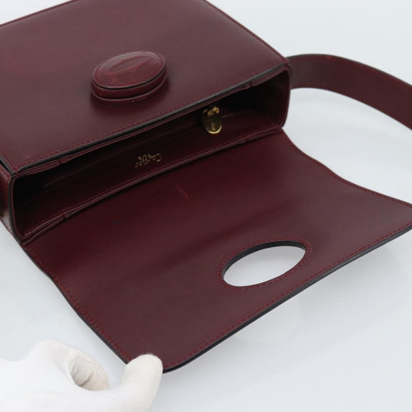 CARTIER Must Line Shoulder Bag Leather Bordeaux Gold Auth ki6688A