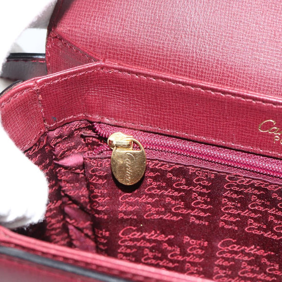 CARTIER Must Line Shoulder Bag Leather Bordeaux Gold Auth ki6688A