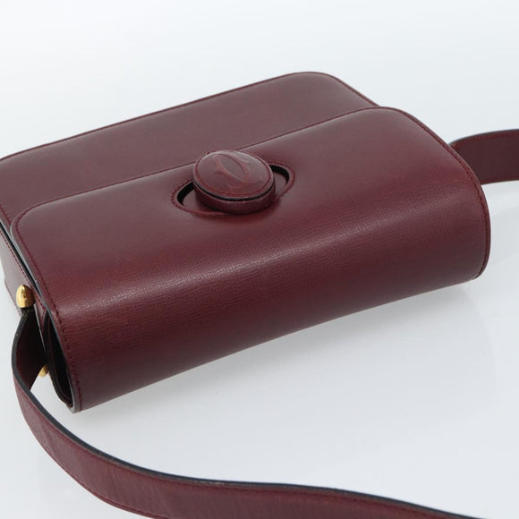 CARTIER Must Line Shoulder Bag Leather Bordeaux Gold Auth ki6688A