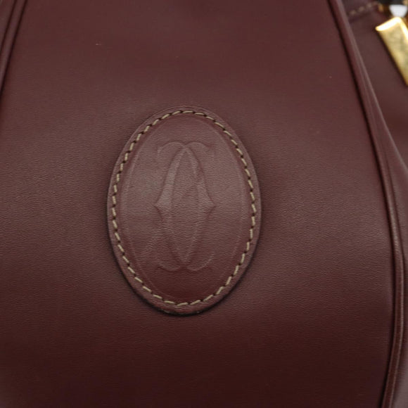 CARTIER Must Line Shoulder Bag Leather Bordeaux Gold Auth ki6690A