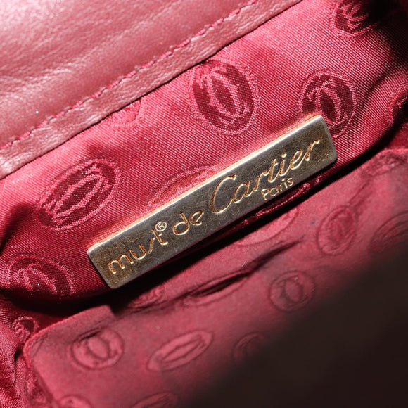 CARTIER Must Line Shoulder Bag Leather Bordeaux Gold Auth ki6690A