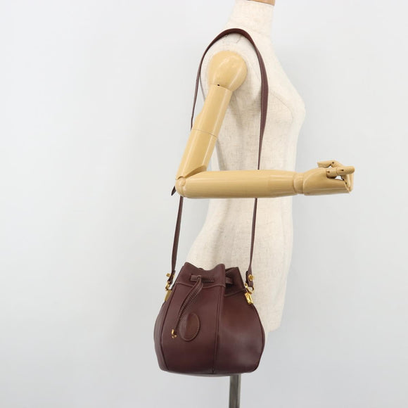 CARTIER Must Line Shoulder Bag Leather Bordeaux Gold Auth ki6690A