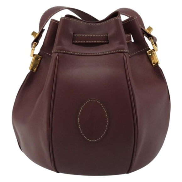 CARTIER Must Line Shoulder Bag Leather Bordeaux Gold Auth ki6690A