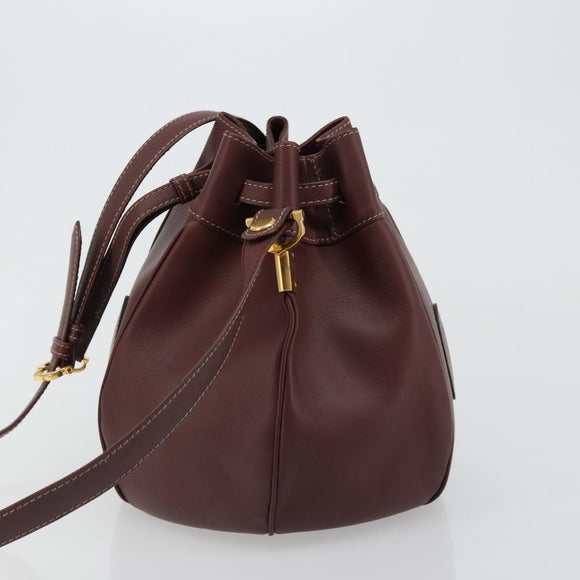 CARTIER Must Line Shoulder Bag Leather Bordeaux Gold Auth ki6690A
