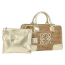 LOEWE Amazonas Hand Bag Rattan Gold Beige Auth ki6694M-1