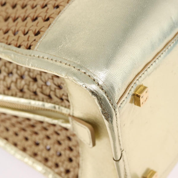 LOEWE Amazonas Hand Bag Rattan Gold Beige Auth ki6694M