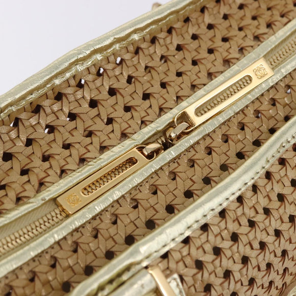 LOEWE Amazonas Hand Bag Rattan Gold Beige Auth ki6694M