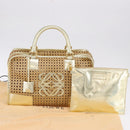 LOEWE Amazonas Hand Bag Rattan Gold Beige Auth ki6694M-24