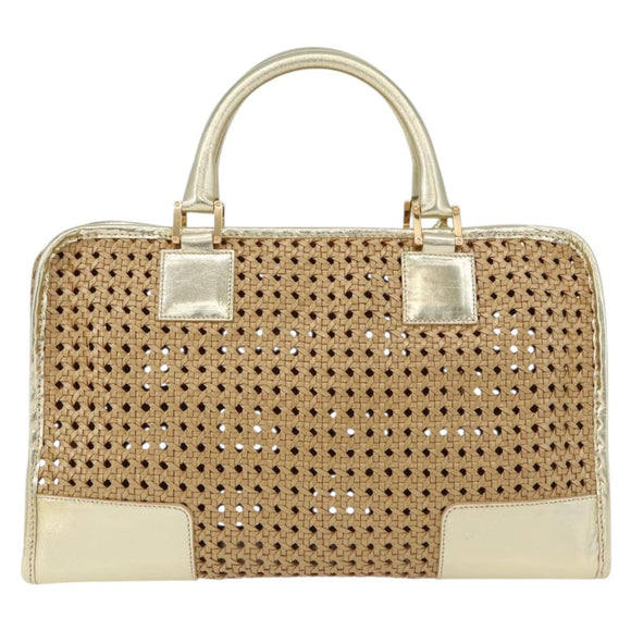 LOEWE Amazonas Hand Bag Rattan Gold Beige Auth ki6694M