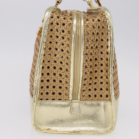 LOEWE Amazonas Hand Bag Rattan Gold Beige Auth ki6694M