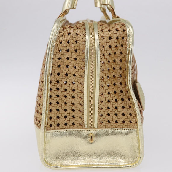 LOEWE Amazonas Hand Bag Rattan Gold Beige Auth ki6694M
