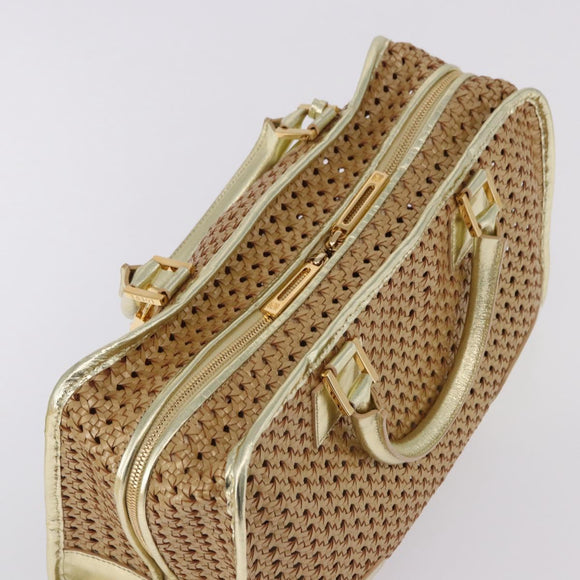 LOEWE Amazonas Hand Bag Rattan Gold Beige Auth ki6694M