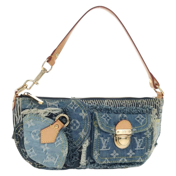 LOUIS VUITTON Monogram Denim Patchwork Pouchy Bag Blue M92382 LV Auth ki6696M