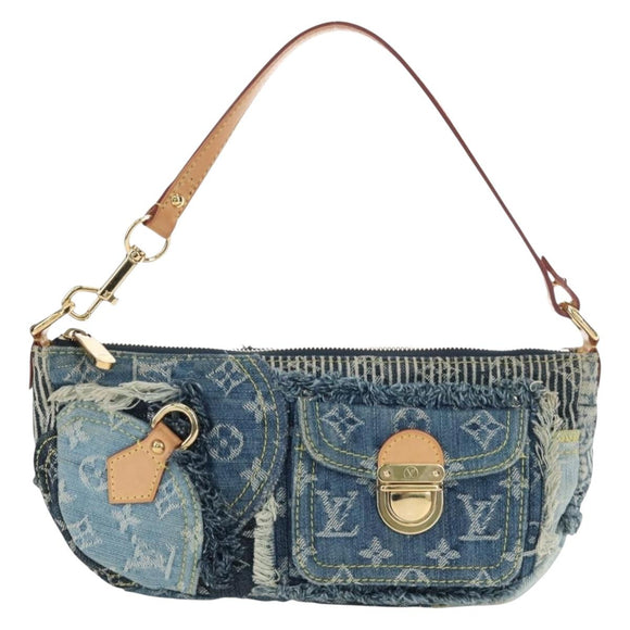 LOUIS VUITTON Monogram Denim Patchwork Pouchy Bag Blue M92382 LV Auth ki6696M