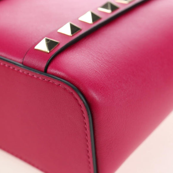 VALENTINO Hand Bag Leather 2way Pink Gold Tone Auth ki6698V