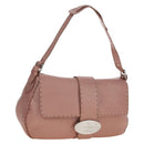 FENDI Celeria Baguette Shoulder Bag Leather Pink Silver Auth ki6700V-1