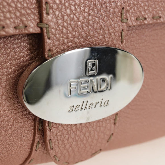 FENDI Celeria Baguette Shoulder Bag Leather Pink Silver Auth ki6700V