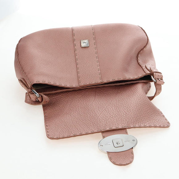 FENDI Celeria Baguette Shoulder Bag Leather Pink Silver Auth ki6700V