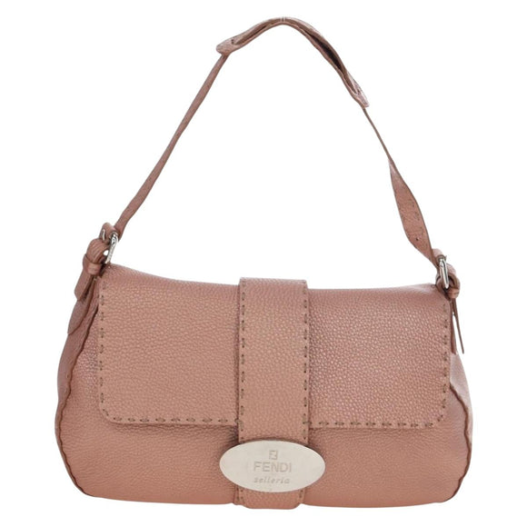 FENDI Celeria Baguette Shoulder Bag Leather Pink Silver Auth ki6700V