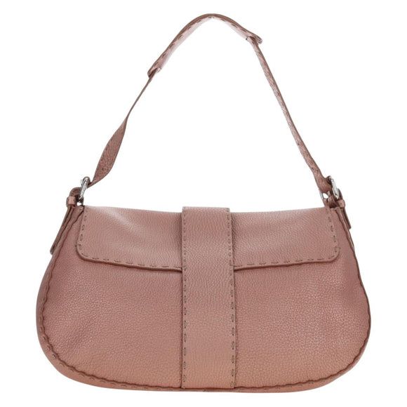 FENDI Celeria Baguette Shoulder Bag Leather Pink Silver Auth ki6700V