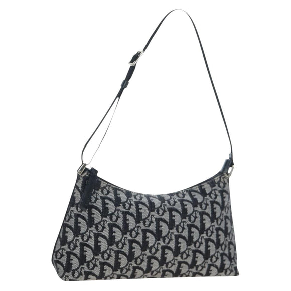 Christian Dior Trotter Canvas Accessory Pouch Black Silver Auth ki6702V