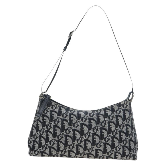 Christian Dior Trotter Canvas Accessory Pouch Black Silver Auth ki6702V