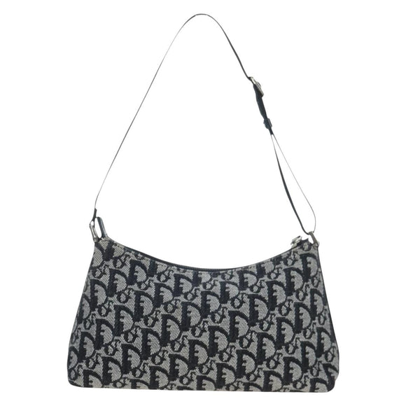 Christian Dior Trotter Canvas Accessory Pouch Black Silver Auth ki6702V