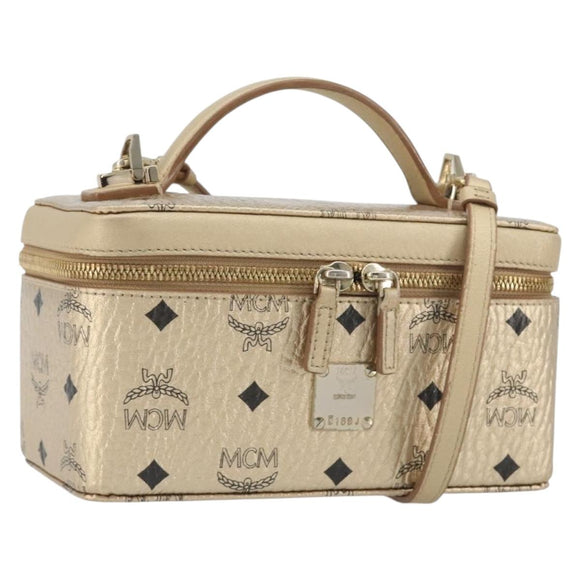MCM Vanity Shoulder Bag Leather Gold Auth ki6703A