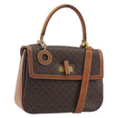 CELINE Macadam Hand Bag PVC Leather 2way Brown Gold Tone Auth ki6704-1