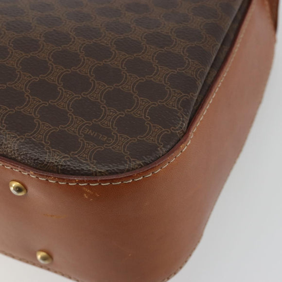 CELINE Macadam Hand Bag PVC Leather 2way Brown Gold Tone Auth ki6704