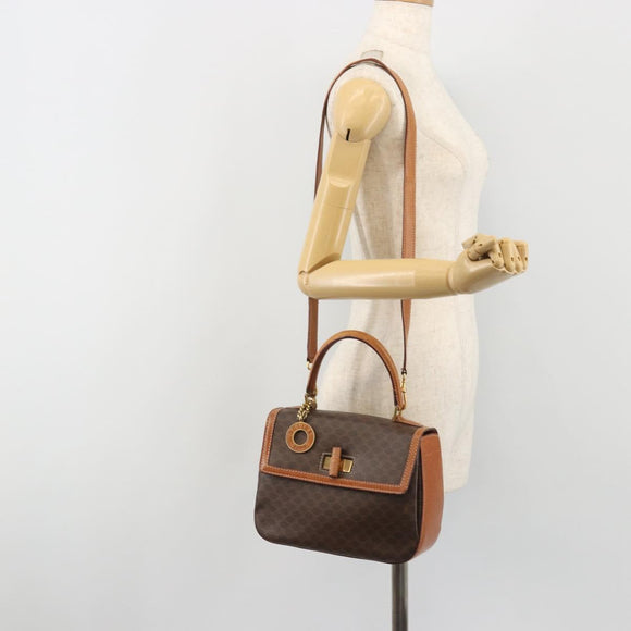 CELINE Macadam Hand Bag PVC Leather 2way Brown Gold Tone Auth ki6704