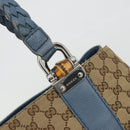 GUCCI GG Canvas Bamboo Tote Bag Blue Beige 232947 Auth ki6706A-14