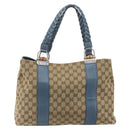 GUCCI GG Canvas Bamboo Tote Bag Blue Beige 232947 Auth ki6706A-2