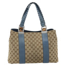 GUCCI GG Canvas Bamboo Tote Bag Blue Beige 232947 Auth ki6706A-3