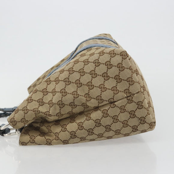 GUCCI GG Canvas Bamboo Tote Bag Blue Beige 232947 Auth ki6706A